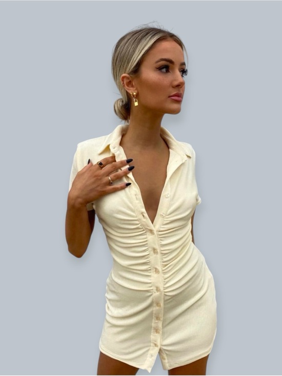 With Jean Dresses & Skirts - NWT With Jean ALEXA Buttercream Yellow Ruched Slinky Mini Shirt DRESS Small